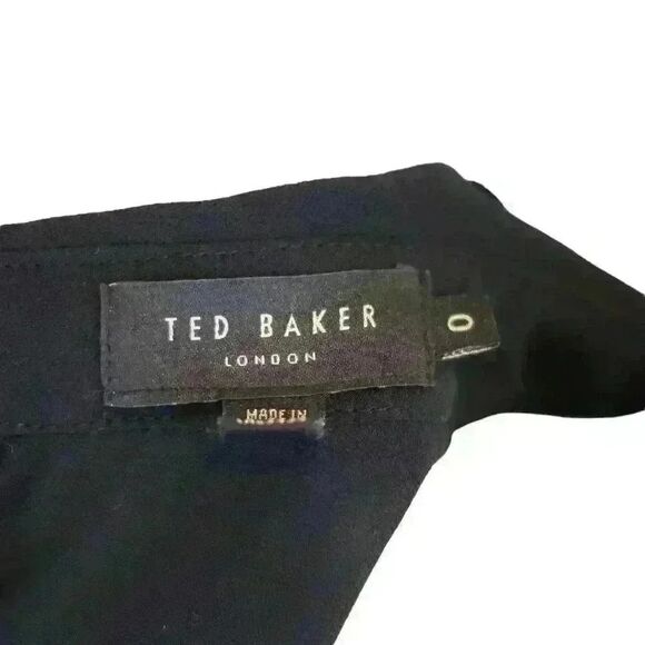 Ted Baker London Black Chiffon Long Sleeve Embroidered Mini Dress Size 0 - Picture 4 of 11